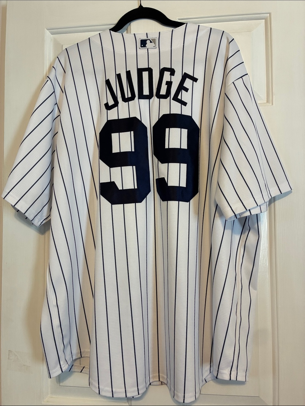 Genuine Merchandise NY Pinstripe Aaron Judge #99 Jersey - White/Navy